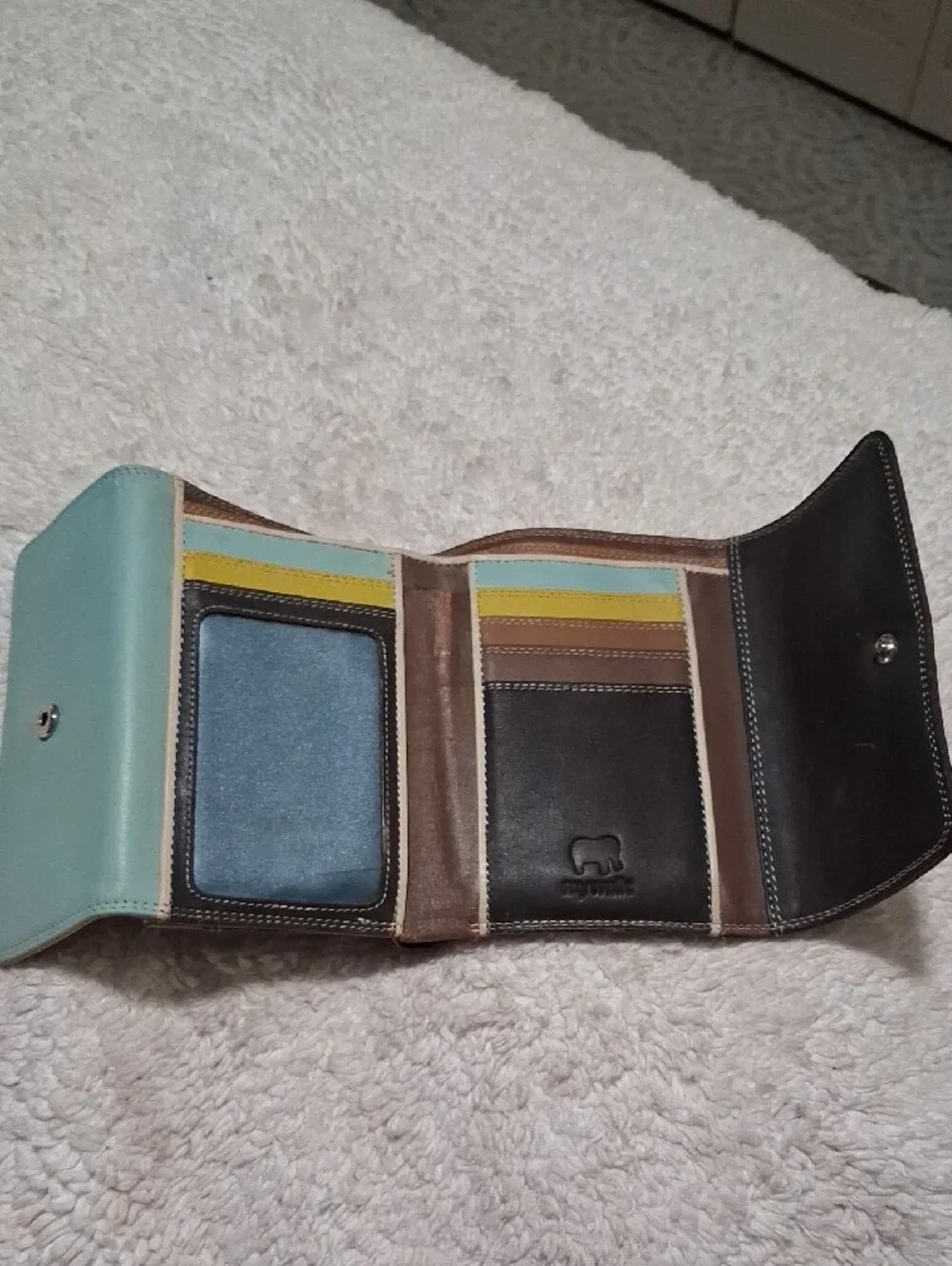 Tri-Tone Leather Wallet in Black, Brown and Light Blue